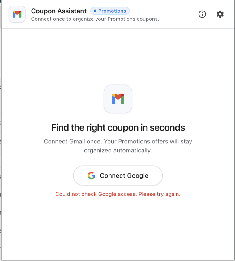 Inbox Coupon Assistant — Connect Gmail once